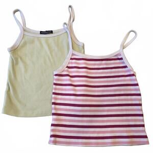 Set of 2 Brandy Melville Tank top green pink striped Juniors size XS